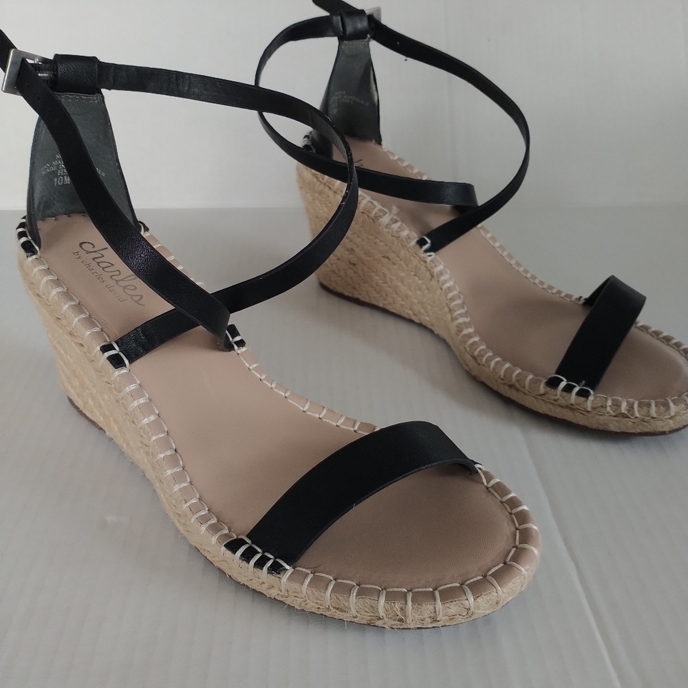 Charles by Charles David. Black Natural Nola Wedge Sandals 10M - Picture 5 of 12